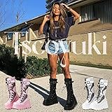 Tscoyuki Womens Goth Platform Boots Chunky Wedge Heel Rave Combat Boots Lace Up and Zipper Round Toe Mid Calf Boot for Concert Festival