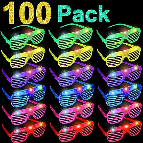 100 Pack Glow Sticks Glasses Bulk Party Pack, Light Up Glasses Bulk,Glow in the Dark Party Supplies Favors,LED Sunglasses, Concert, Neon,Birthday, Back to School, Halloween Fiesta Party Favors, Pool