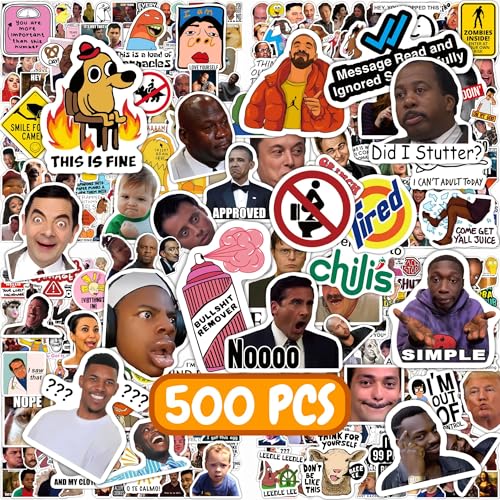 500 Pcs Funny Stickers for Adults & Teens - Trendy Meme Sticker, VSCO Vinyl Decals, Durable Waterproof Humor Stickers for Laptops, Water Bottles, Phones, Hard Hats - Gift for Meme Lovers
