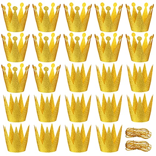 24 Pieces Gold Crown Hats Paper Crowns for Kids Gold Party Hats for Birthday Wedding Celebration Decoration