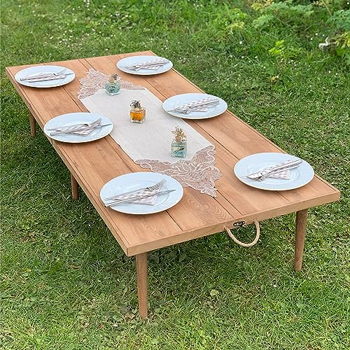 28 * 60 Inch-H:13 inch Handmade Folding Wooden Table, Camping Table, Picnic Table, Portable Table, Boho Table, Patio Table, Low Picnic Table