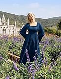 Scarlet Darkness Renaissance Costumes for Women Dress Fairy Bell Sleeve Chemise Peasant Dress Medieval Costume Long Dress Navy Blue XL