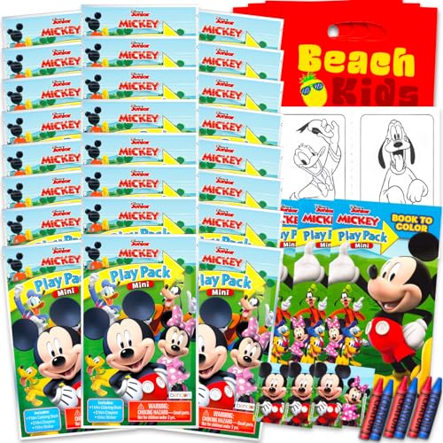 Mickey Mouse Club House Mini Party Favors Set - Bundle with 24 Mickey Play Packs with Coloring Pages, Stickers, More | Mickey Party Supplies