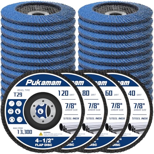 Pukamam 24 Pack of Flap Discs 4 1/2 for Angle Grinder Grit 40 60 80 120 Type 29 Zirconia Grinding Wheel for Wood Metal Sanding
