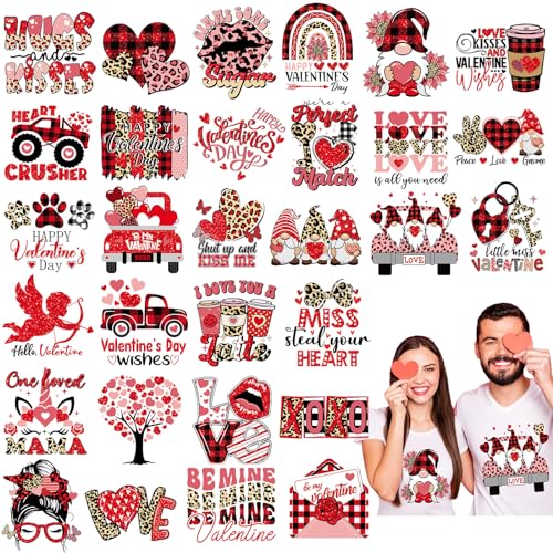 Qeeenar 30 Pcs Iron on Transfers Patches Decals Appliques for T Shirts Iron on Decals Western Heat Transfer Sticker for Clothes Pillow Covers DIY(Heart)