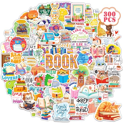 MonEnfance 300 PCS Book Stickers for Kids Reading Bookish Stickers for Book Lover Gifts Accessorises Vinyl Sticker for Water Bottle Laptop Phone Case Binder