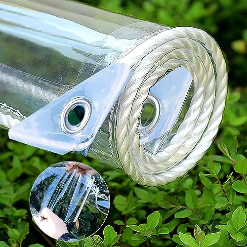 ZGLCQSGY Clear Tarp 8 X 20 FT, Clear Tarps Heavy Duty Waterproof,14 Mil PVC Clear Tarps with Grommets Tarpaulin Waterproof Clear Plastic Tarps for Outdoor Porches, Patio, Greenhouse