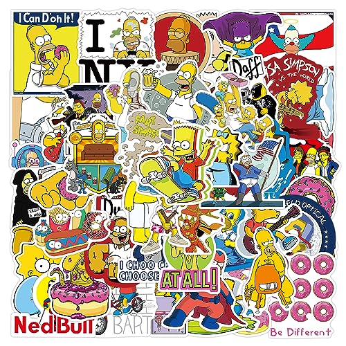 50pack Simpson Graffiti Stickers, Vinyl Waterproof TV Show Stickers for Laptop, Car Bumper,Luggage, Skateboard,Water Bottles,Computer, Phone,Kids, Teens Adults Stickers (The Simpsons)
