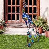 TERESA'S Collections Outdoor Decor Peacock Yard Art Garden Sculptures & Statues for Porch Decor,35'' Blue Large Metal Bird Garden Decor for Outside, Yard Decorations Outdoor for Patio,Gifts for Mom