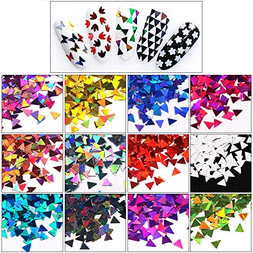 DIY 12pcs Color Set Nail Sequins Laser Triangle Shape Glitter Flakes Manicure Art Decoration Accessories Tools LB-Triangle