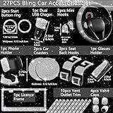 NBTEPEM 27 PCs Bling Car Accessories Set for Women, Steering Wheel Covers Universal Fit 15 Inch, License Plate Frame, Phone Holder, Bling Car Coasters (Silver Diamond)