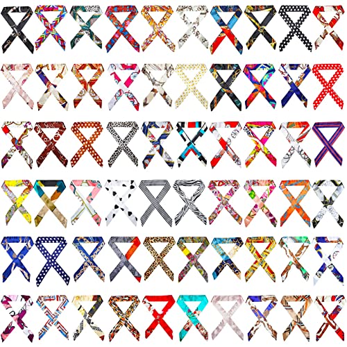 Handepo 60 Pcs Women Handbag Head Scarf for Women Hair Purse Scarf Handle Ribbon Satin Head Neckerchief Silk Headband Charm for Decoration