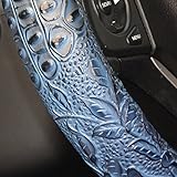 ZYHW Car Steering Wheel Cover Universal 15 Inch Middle Size Auto Anti-Slip Leather Wheel Protector with Flower Grain Design Blue Style