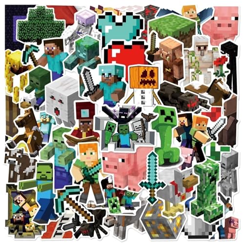 Unique Sticker Bundles - No Repeats - Large 2-3 inch - Kawaii, Game & Cartoon Characters - Premium Durable Waterproof Vinyl - Gifts, Parties, School, Holidays, Events - Popular (100, Minecraft Set 1)