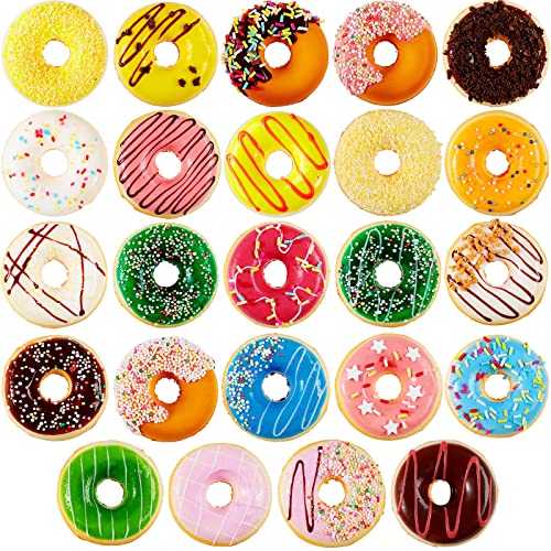 24 Pieces Realistic Artificial Toy Donuts, Scented Fake Donuts Squeeze Rainbow Desserts Stress Balls Toy Food Party Decorations Cakes Fake Desserts for Birthday Party Supplies Shop Decorations