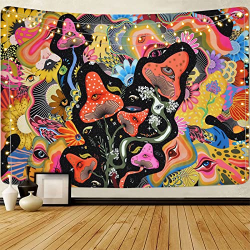 Lyacmy Mushroom Tapestry Psychedelic Eyes Trippy Wall Hanging for Room (59.1 x 82.7 inches)