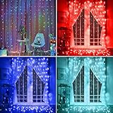 Twinkle Star 300 LED Window Curtain Lights, Christmas Rainbow RGB Color Changing 64 Functional Backdrop Light with Remote, Colorful Icicle String Light for Wedding, Party, Outdoor Indoor Decor