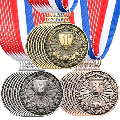 RoundFunny Award Medals 1st 2nd 3rd Place Medals for Awards Metal Winner Trophy Awards Gold Silver Bronze Prizes for Sports Competitions Party, 2 Inches(Classic Color,30 Pcs)