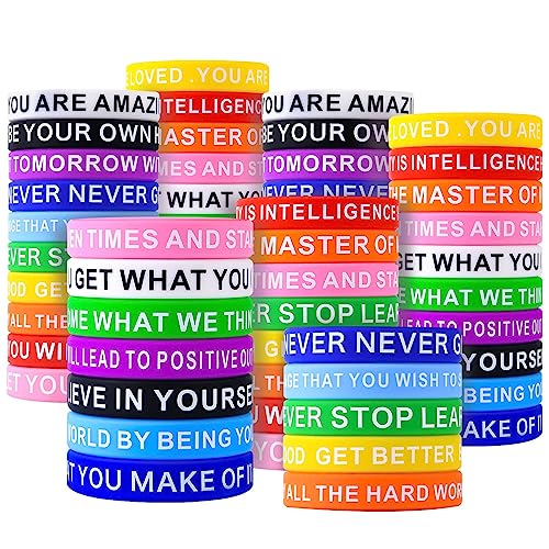 SlocciPro 80 Pieces Motivational Quote Rubber Wristbands Colored Inspirational Silicone Bracelets Stretch Unisex Wristbands for Men Women Teens, 20 Styles