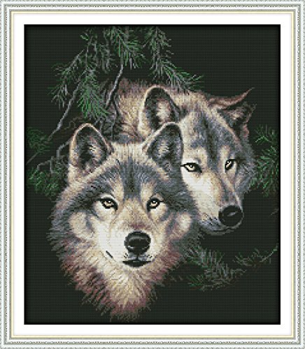 Maydiyer Cross Stitch Kits 14CT Counted Full Range of Embroidery Starter Kits for Beginners DIY Embroidery Kit for Girls-Two Wolves 17.3×20 inch