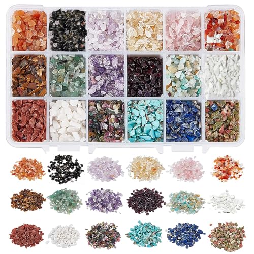 NBEADS 1 Box Gemstone Chip Beads, 18 Styles Undrilled Natural Material Crushed Irregular Chip Stones for Jewelry Making DIY Craft Home Decoration