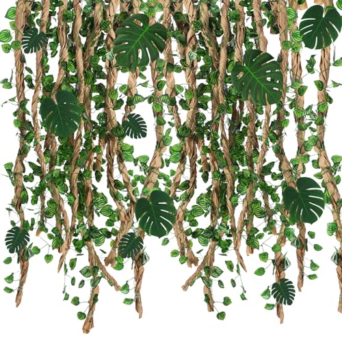 Humyoun Jungle Theme Party Decoration Safari Jungle Leaf Decor with Kraft Paper Artificial Ivy Greenery Garland Fake Tropical Palm Leaves for Garden Indoor Outdoor Decor Forest Party Supplies