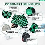 CROWN Anime Shorts - Breathable Mesh Stretch Compression Gym Short with Pockets and Towel Holder (L-GreenT)