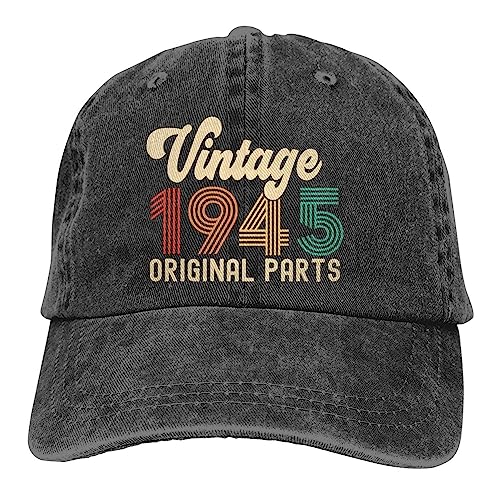 Vintage 1945 Original Parts Hat, 80st Birthday Decorations for Grandma Grandpa, Vintage Decor for 80 Years Old Birthday Party, Adjustable Cotton Printed Baseball Cap, 80th Birthday Gifts for Her Him