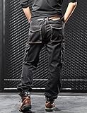 Yeokou Men's Casual Loose Hip Hop Denim Work Pants Jeans with Cargo Pockets(Black-42)