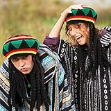 SATINIOR 3 Pcs Rasta Hat with Black Dreadlocks Jamaican Hat Dreadlock Wig for Costume, 17.3 Inch