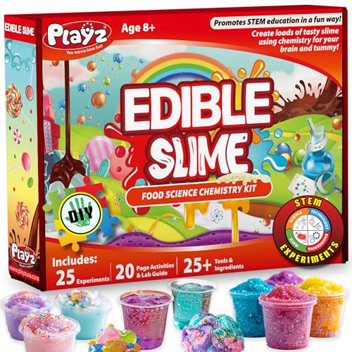 Playz Edible Slime Candy Making Science Kit for Kids Ages 8-12 Years Old - Food Science Chemistry Kid Science Kit with 25 Experiments to Make Slime Chocolates, Educational Science Kits for Boy & Girls