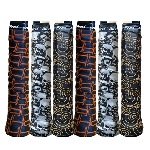 ALIEN PROS Tennis Racket Grip Tape (6 Grips) – Tac Moisture Feel Tennis Grip – Tennis Overgrip Grip Tape Tennis Racket – Wrap Your Racquet for High Performance (6 Grips, Black Power)
