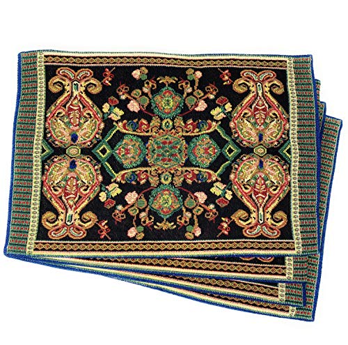 Tache Black Placemats Set of 4 Rococo Elegant Ornate Black Green Dining Cotton Linen Bohemian Tapestry Woven Paisley Cloth Table Mat Set of 4