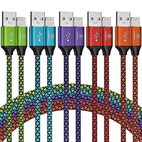 iPhone Charger 5 Pack 10 ft USB Lightning Cable Apple Mfi Certified Cable Fast Charging Cord Nylon Braided Compatible with iPhone 14 13 12 11 XS XR X Pro Max 8 7 6 6S 6 Plus Mini 5S SE Plus iPad