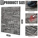 Colarr 60 Pcs 3D Wall Panels Peel and Stick Faux Foam 3D Brick Wallpaper Faux Paneling Adhesive Wall Covering Panels Medieval for Bedroom, 28.8 Sq ft Coverage(Black Stone Color)