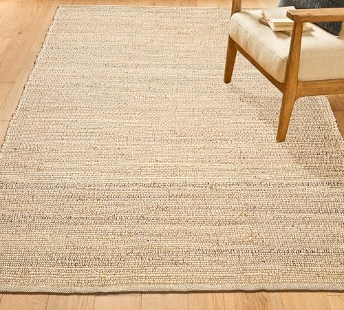 Chardin home 8x10 Jute Cotton Hand Woven Area Rug, Natural Jute Braided Boho Farmhouse Rug, Rustic Vintage Reversible Natural Fiber Rug for Living Room, Bedroom, Dining Room, Office, or Entryway.