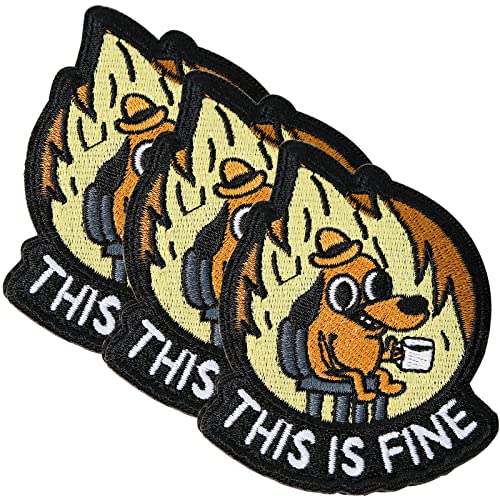 XMJY This is Fine Dog Patch, 3 Pcs Funny Meme Embroidered Patches, Tactical Military Morale Patch with Hook Fastener Backing, Cute Applique Accessories for Backpacks, Vests, Jackets, Jeans, Hats