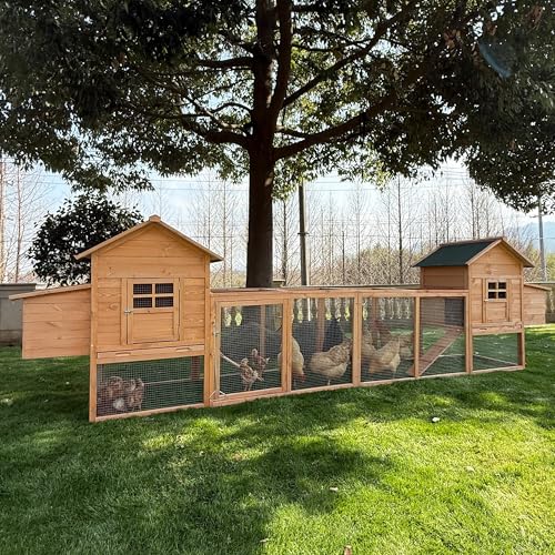 Outdoor Chicken Coop for 4-8 Chickens Wooden Hen Rabbit House Poultry Pet Hutch Run Cage w/Waterproof Asphalt Roof, Ramp, Nesting Box, Wire Fence (160")