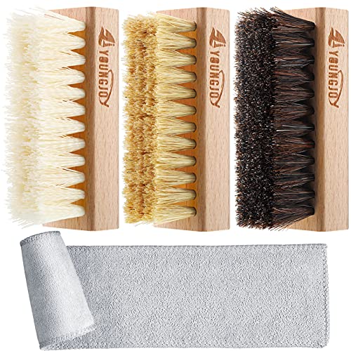 YoungJoy 3 Pieces Dual Sided Sneaker Shoe Cleaner Brush Set Shoes Clean Brush Kit Both Boar and Plastic Bristles with Microfiber Cloth (B)