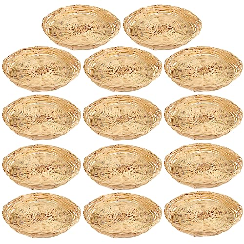 GNIEMCKIN 14 PCS 9.8 inch Bamboo Paper Plate Holder, Hand Weave wicker plate holders for Parties, Picnic, and Barbecue, Reusable