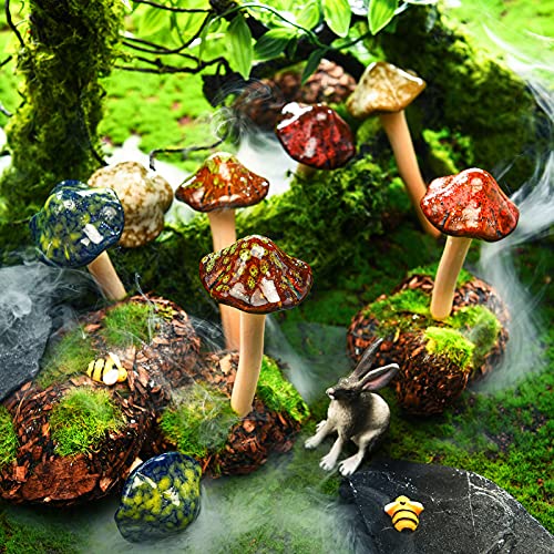 Patelai 8 Pieces Ceramic Mushroom Figurine Garden Ceramic Mushroom Statue Garden Pot Decoration Lawn Ornaments for Outdoor