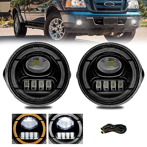 Shocklight LED&DRL Fog Lights fit for 2007 2008 2009 2010 2011 2012 2013 2014 Ford Expedition and 2008 2009 2010 2011 Ford Ranger with Amber Turn Signal Light- Clear Lens