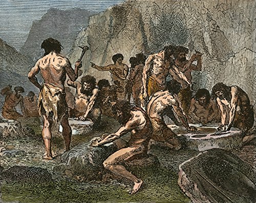 Prehistoric Man Tools Nprehistoric Men Making Tools And Weapons From Flint Wood Engraving 19Th Century After A Drawing By Emile Bayard Poster Print by (24 x 36)