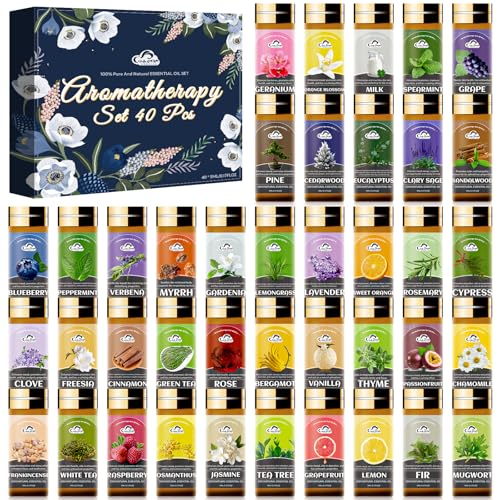 Essential Oil Set, 40 Pcs Aromatherapy Essential Oils for Diffusers for Home, 5ML Fragrance Gift Set for Skin, Soap Making, Massage, Hair Care, DIY Candle and Perfume Making
