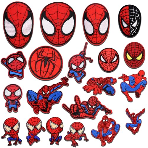 20pcs Superhero Styles Embroidered Patches,Bright Vivid Colors,Cute Sew On/Iron On Patch Applique for Backpacks,Dress,Hat,Jeans,Clothes DIY Accessories (ZZXXL-20PCS)