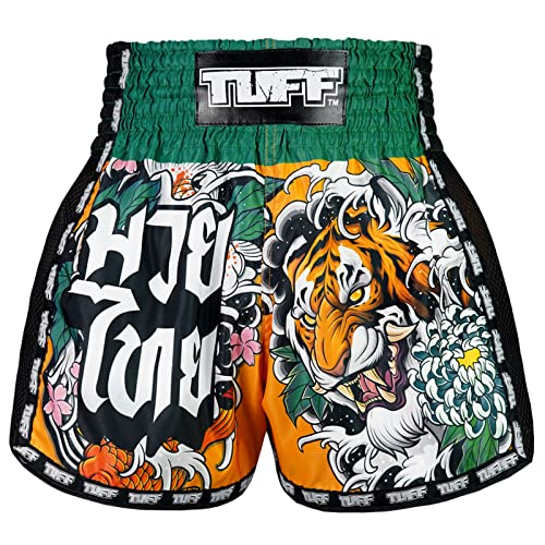 Tuff Sport Retro Muay Thai Shorts Boxing Shorts Classic Slim Cut MMA Kickboxing Workout Set Clothing Training (M, TUF-MSC105-YLW)