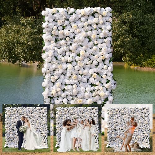 Artificial Luxury‌ Flower Wall Panels, Gorgeous 3D Silk Floral Backdrop for Wedding, Baby Show, Party and Home Decor, Quick Assembly/Storage, Eco ＆ Pet Friendly, 2 pcs, Each Panel 2*8 ft.