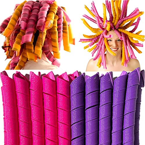 50pcs Heatless Spiral Hair Curlers, 22-Inch Spiral Curlers With 6 Styling Hooks for Long Hair (Purple-Rose Red)