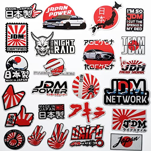 46Pcs Funny JDM Car Stickers Japan Flag Rising Sun Rear Window Stickers Japanese Kanji Graphics Motorcycle Helmet Decals