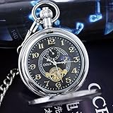 OGLE Waterproof Gold Phoenix Black Tourbillon Phases Moon Chain Fob Automatic Mechanical Pocket Watch